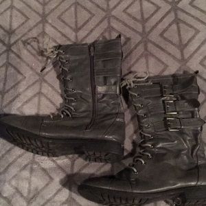 Grey half calf zip up boots